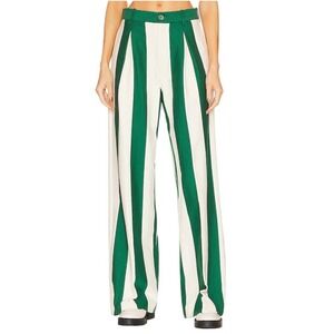 HELSA RUGBY PLEATED PANT IN GREEN AND CREAM  STRIPE ORGANIC COTTON SIZE S